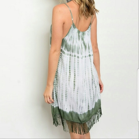 Green Tye Dye Fringe Dress - Picture 2 of 4
